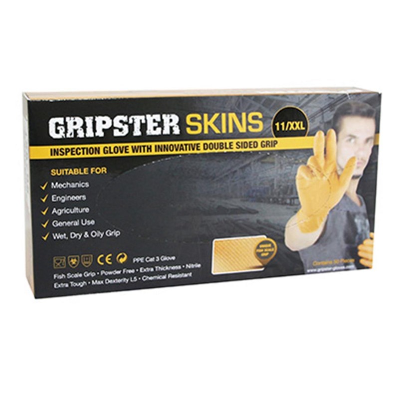 GANTS ATELIER NITRILE ECAILLES DE POISSON RESISTANT AUX PRODUITS CHIMIQUES, AUX HUILES, A L'ESSENCE ORANGE  T11 (XXL)  (BOITE