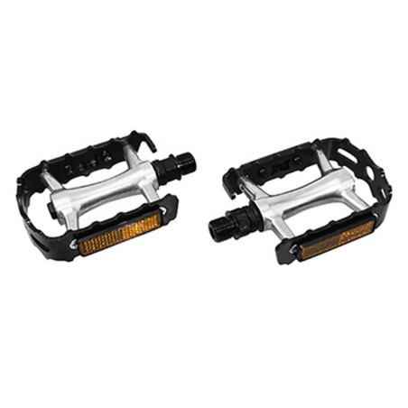 PEDALE VTT ROULEMENT PREMIUM NEWTON ALU CORPS ARGENT CAGE NOIRE 9-16" (PAIRE)