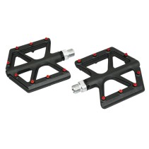 PEDALE BMX-VTT DESCENTE P2R NOIR ALU-FIBRE DE CARBONE FILETAGE 9-16 AVEC PICOTS ROUGE  (PAIRE)