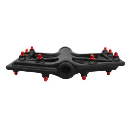 PEDALE BMX-VTT DESCENTE P2R NOIR ALU-FIBRE DE CARBONE FILETAGE 9-16 AVEC PICOTS ROUGE  (PAIRE)