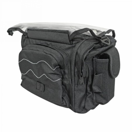 SACOCHE DE CINTRE-GUIDON VELO NEWTON N4 NOIR FIXATION CLIP 25.8-31.8 AVEC LECTEUR CARTE (Lg30xL19xH21)