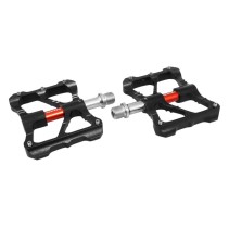 PEDALE VTT DESCENTE - BMX NEWTON NOIR AXE ROUGE A ROULEMENTS ALU CNC FILETAGE 9-16 AVEC PICOTS ARGENT (PAIRE)