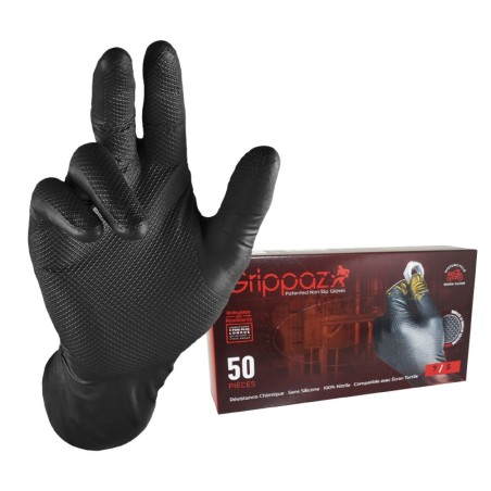 GANTS ATELIER NITRILE ECAILLES DE POISSON RESISTANT AUX PRODUITS CHIMIQUES, AUX HUILES, A L'ESSENCE NOIR