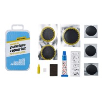 KIT REPARATION CHAMBRE A AIR WELDTITE AIRTITE FATBIKE 27,5 AVEC OUTILS - BOITE (2 PATCHS 30mm   1 PATCH 40mm   3 PATCHS 20mm  