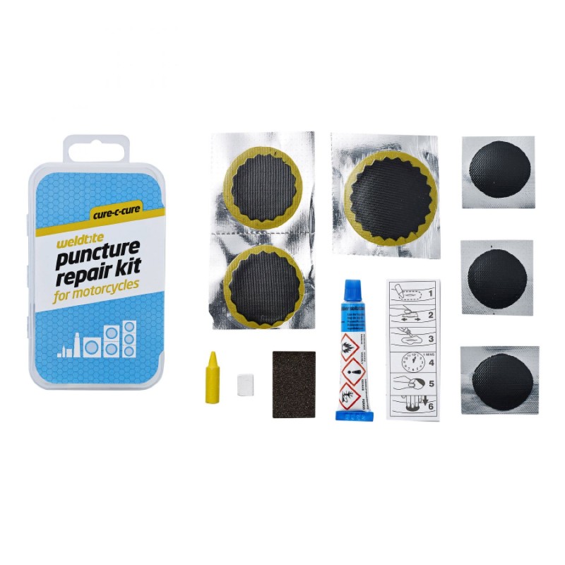 KIT REPARATION CHAMBRE A AIR WELDTITE AIRTITE FATBIKE 27,5 AVEC OUTILS - BOITE (2 PATCHS 30mm   1 PATCH 40mm   3 PATCHS 20mm  