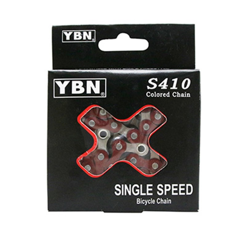 CHAINE VELO  1-3V. YBN S410 ROUGE PEINT 112 MAILLONS (FIXIE - SINGLESPEED)