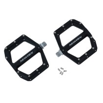 PEDALE VTT DESCENTE - BMX NEWTON NOIR A ROULEMENTS ALU CNC FILETAGE 9-16 AVEC PICOTS ARGENT DEMONTABLE (PAIRE)  120x108mm
