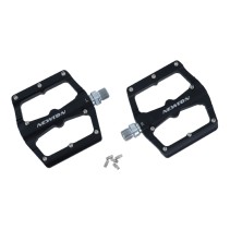 PEDALE VTT DESCENTE - BMX NEWTON NOIR A ROULEMENTS ALU CNC FILETAGE 9-16 AVEC PICOTS ARGENT DEMONTABLE (PAIRE)  115x97mm