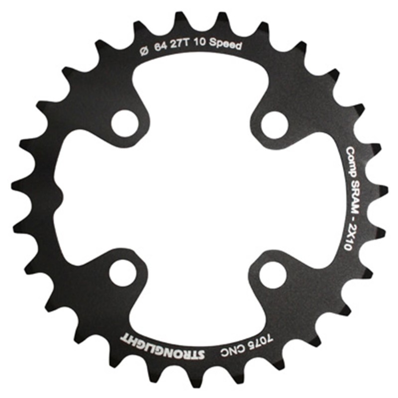 PLATEAU VTT 4BRA D.64 POUR SRAM XO SHIMANO (SAUF XT-XTR) STRONGLIGHT DOUBLE 27DTS INTERIEUR NOIR NON FILETE 10V. - EPAISSEUR