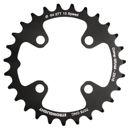 PLATEAU VTT 4BRA D.64 POUR SRAM XO SHIMANO (SAUF XT-XTR) STRONGLIGHT DOUBLE 27DTS INTERIEUR NOIR NON FILETE 10V. - EPAISSEUR