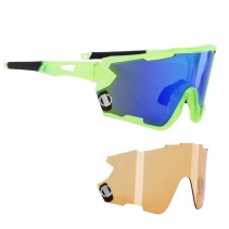 LUNETTES VELO ADULTE NEWTON NAGAS MONTURE JAUNE FLUO (2 VERRES INTERCHANGEABLES SOLAIRE BLEU ET ECLAIRANT ORANGE) LIVRE DANS