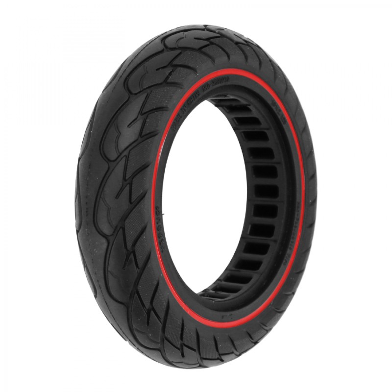 PNEU TROTTINETTE 10 X 2.125  NOIR LISERET ROUGE - PNEU PLEIN (DUALTRON - APOLLO ET AUTRES)
