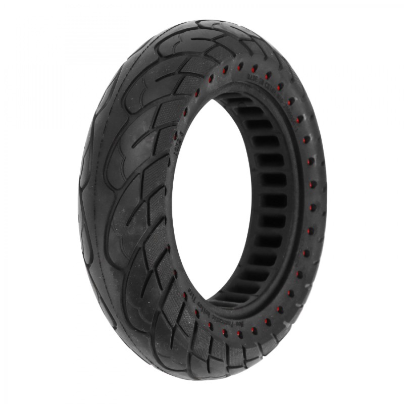 PNEU TROTTINETTE 10 X 2.50 NOIR POINT ROUGE - PNEU PLEIN ( pour jante largeur 34mm, diamètre inter 141mm, diamètre exter
