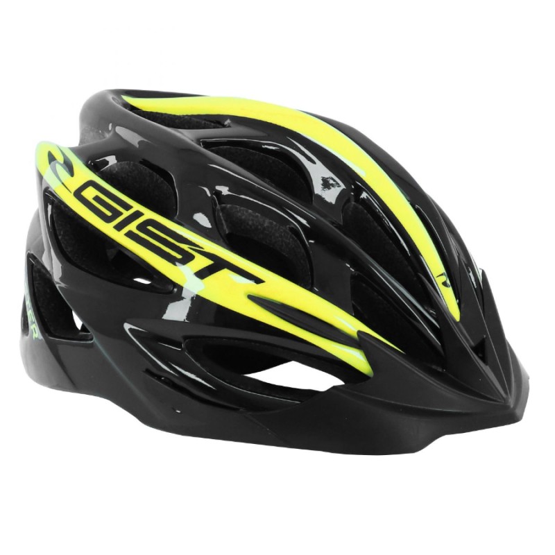 CASQUE VELO JUNIOR GIST ROUTE-VTT FASTER NOIR-JAUNE FLUO IN-MOLD TAILLE 47-52 REGLAGE MOLETTE 240 g