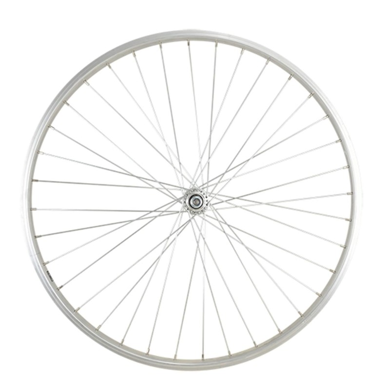 Roue velo urbain 650 x 35b av ecrou axe plein jante alu argent 36t