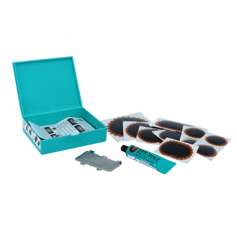 KIT REPARATION CHAMBRE A AIR TIP TOP TT12 VOITURE BOITE (4 PCS 37mm   2 PCS 45mm   1 PC 54mm   1 PC 75mm   1PC 74x37mm   COLLE