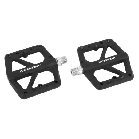 PEDALE VTT DESCENTE - BMX NEWTON NOIR FIBRE AXE ALU  FILETAGE 9-16 AVEC PICOTS INTERCHANGEABLES (PAIRE)