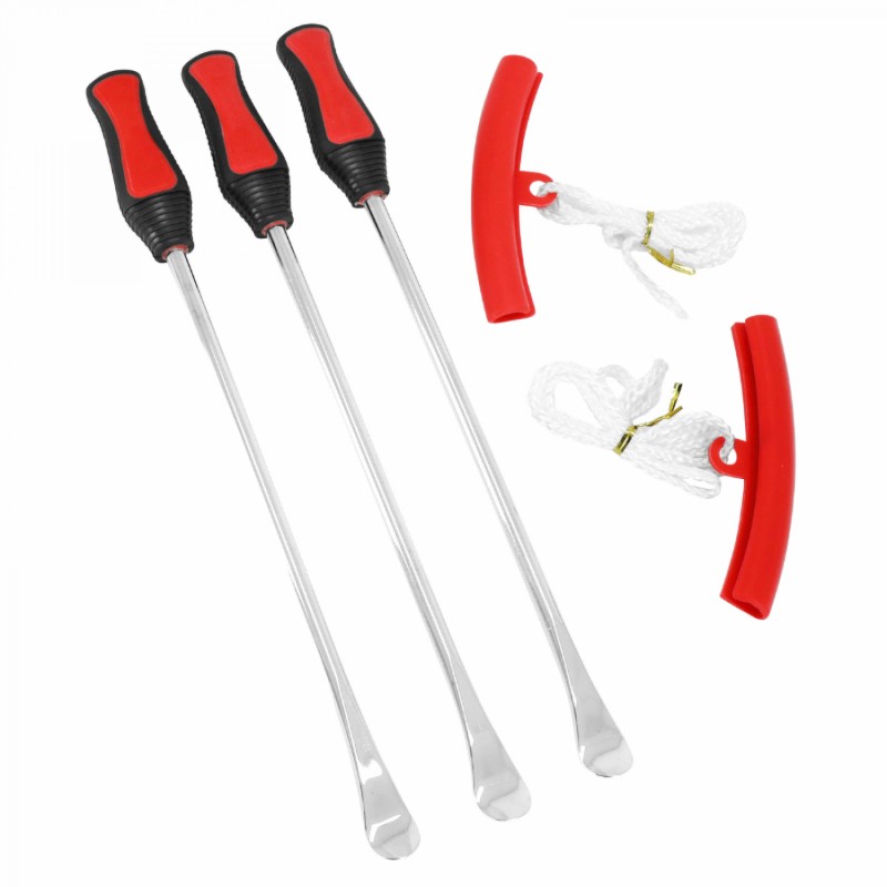 OUTIL DEMONTE PNEU EN CUILLERES (x3) ET MORD-PROTEGE JANTE (x2)  -P2R-