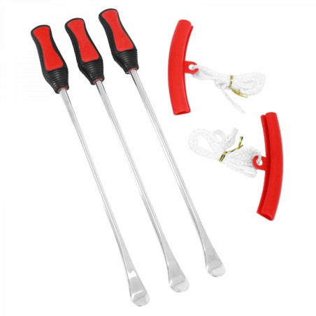 OUTIL DEMONTE PNEU EN CUILLERES (x3) ET MORD-PROTEGE JANTE (x2)  -P2R-