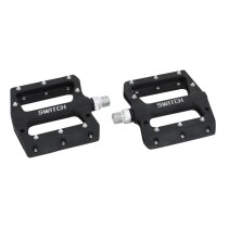 PEDALE VTT DESCENTE - BMX SWITCH JUMP NOIR RESINE FILETAGE 9-16 AVEC PICOTS ARGENT (PAIRE)