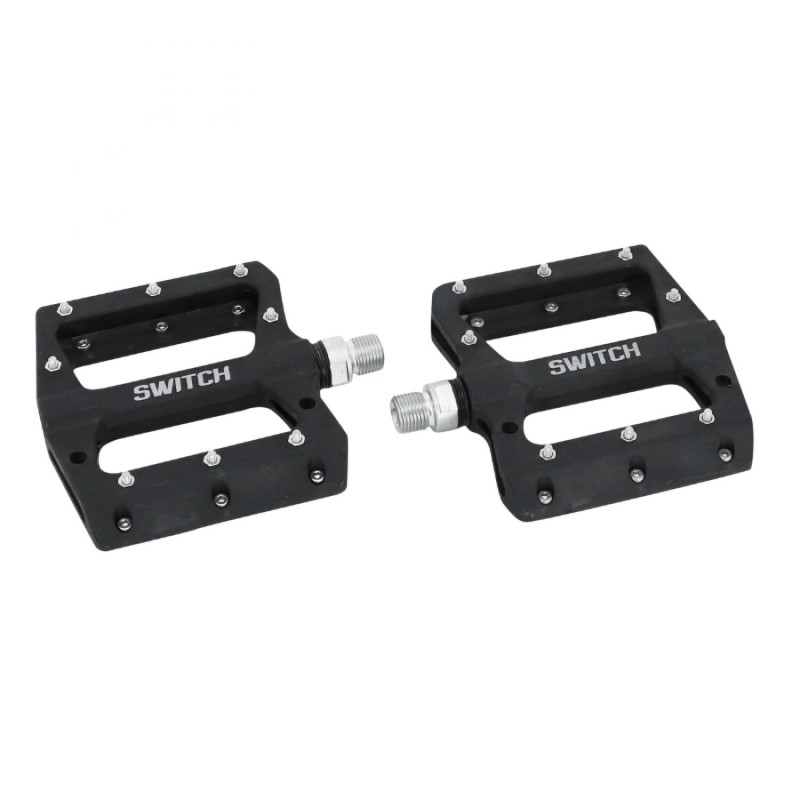 PEDALE VTT DESCENTE - BMX SWITCH JUMP NOIR RESINE FILETAGE 9-16 AVEC PICOTS ARGENT (PAIRE)
