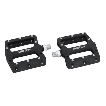 PEDALE VTT DESCENTE - BMX SWITCH JUMP NOIR RESINE FILETAGE 9-16 AVEC PICOTS ARGENT (PAIRE)