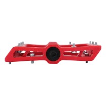 PEDALE VTT DESCENTE - BMX SWITCH JUMP ROUGE RESINE FILETAGE 9-16 AVEC PICOTS ARGENT (PAIRE)