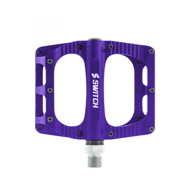 PEDALE VTT DESCENTE - BMX SWITCH FREERIDE VIOLET ALU FILETAGE 9-16 AVEC PICOTS (PAIRE) 100x90mm
