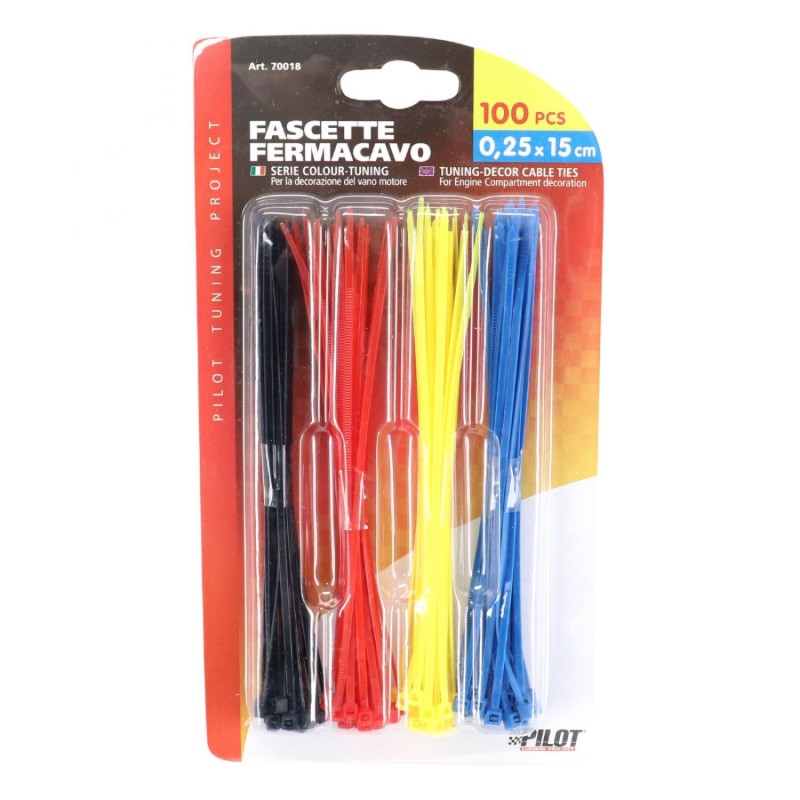 COLLIER DE SERRAGE NYLON TYPE RILSAN 2,5x150mm ASSORTIMENT NOIR - BLEU - ROUGE - JAUNE (VENDU PAR 100)