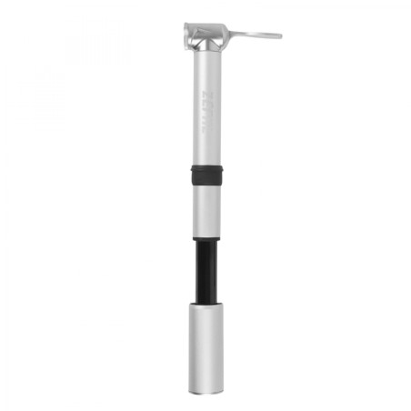 Pompe mini route Zefal road micro alu argent  7bars l165mm vp-vs 95g pour pneu section 25 à 32mm avec clips fixation