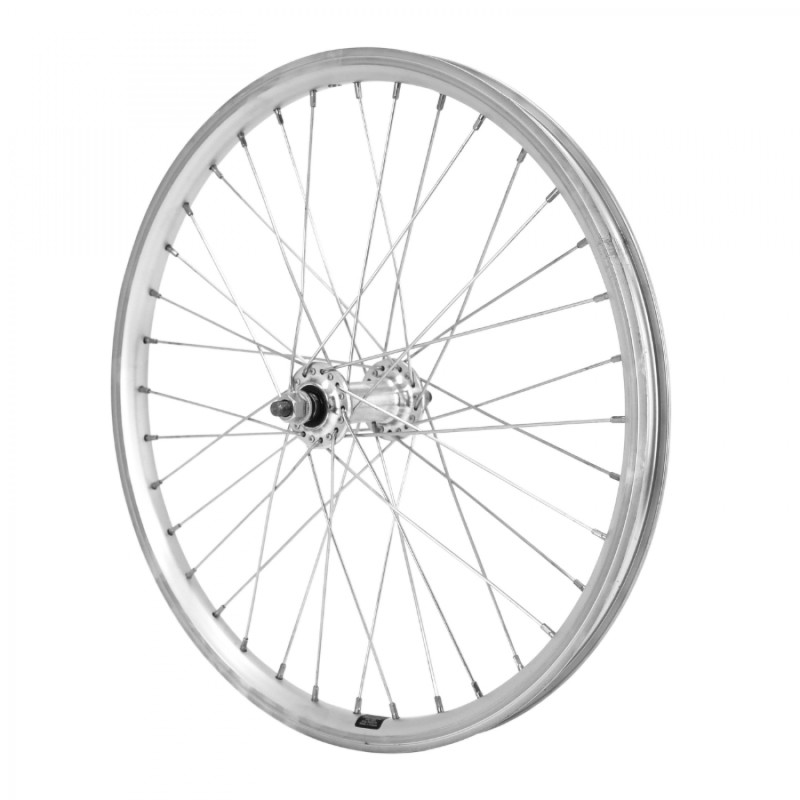 Roue vtt 20" er10 avant alu double paroi moyeu alu axe plein (vendu avec ecrou 9x100) jante 19c