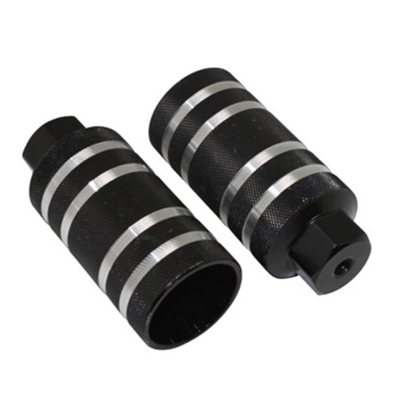 REPOSE PIED BMX ALU DIAM 50mm NOIR RAINURES ARGENT L110mm FILETAGE DIAM 9mm (PAIRE)
