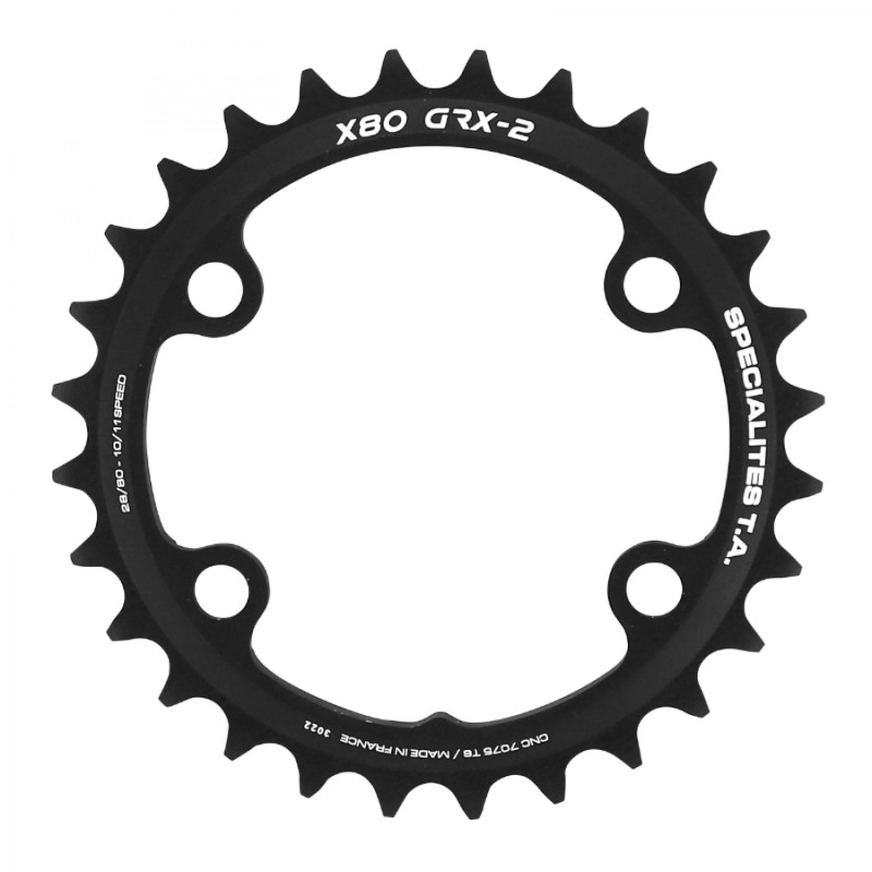 PLATEAU GRAVEL 4BRA D.80 POUR SHIMANO GRX DOUBLE TA X80 28DTS INTERIEUR COMPATIBLE RX600-RX810 NOIR 10-11V.
