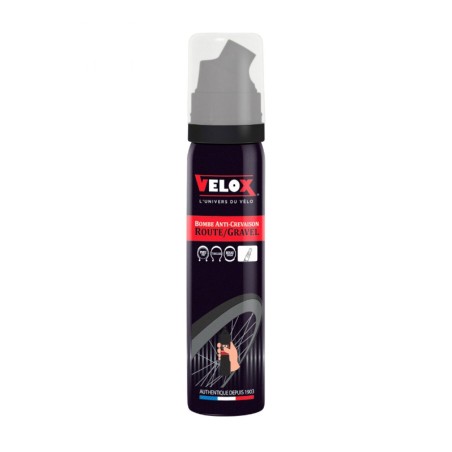 BOMBE ANTI-CREVAISON VELOX POUR PNEU-BOYAU RACCORD DIRECT VALVE PRESTA (75ml)