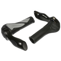 POIGNEE VTT HAFNY NOIR-GRIS  AVEC EMBOUT DE CINTRE INTEGRE 130mm (PAIRE)