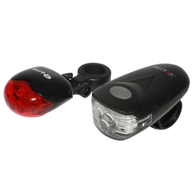 ECLAIRAGE VELO A PILE KIT SUR CINTRE-TIGE DE SELLE P2R Q-LITE A LEDS BEE AVANT (2 FONCTIONS)   ARRIERE (4 FONCTIONS) NOIR