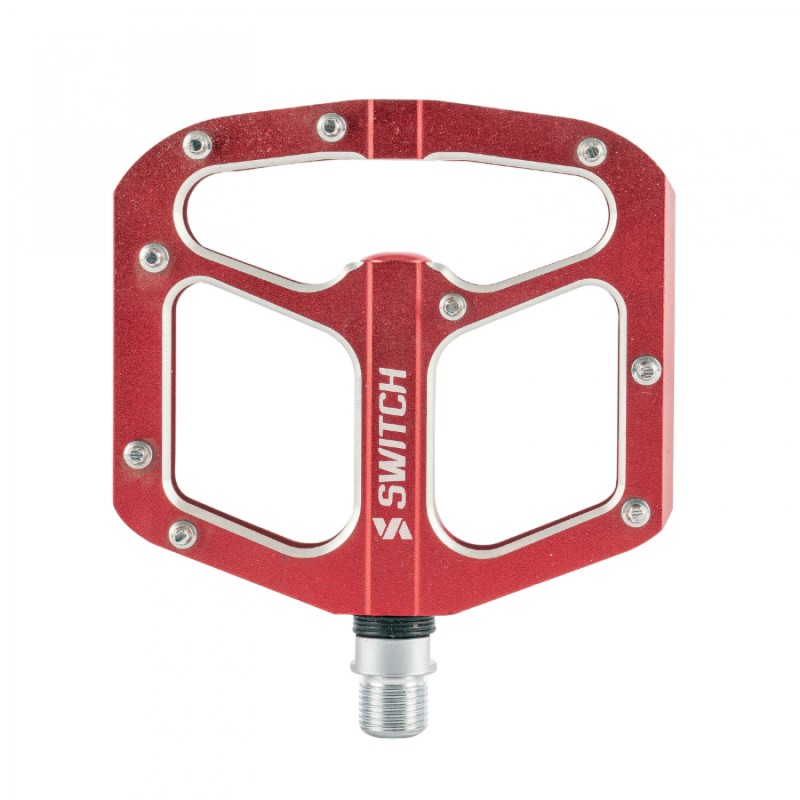 PEDALE VTT DESCENTE - BMX SWITCH GAP ROUGE ALU FILETAGE 9-16 AVEC PICOTS ARGENT (PAIRE)