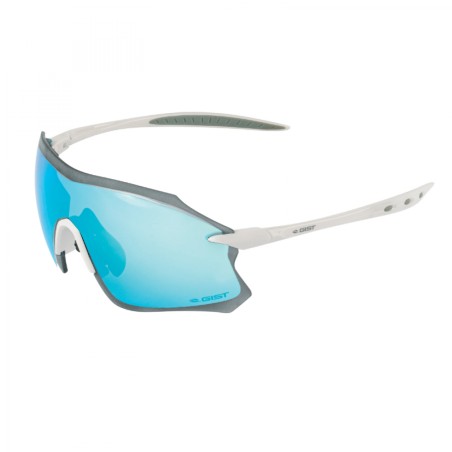 LUNETTES VELO GIST ADULTE PACK MONTURE BLANC VERRES SOLAIRES MIROIR BLEU - PROTECTION 100% UV - UVA - UVB) ULTRA LEGERE