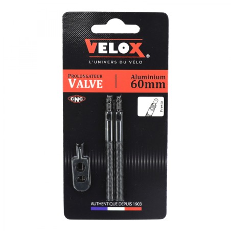 PROLONGATEUR DE VALVE PRESTA VELOX 60mm POUR TUBELESS ET TUBETYPE (VENDU A LA PAIRE SUR CARTE)