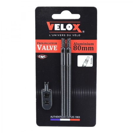 PROLONGATEUR DE VALVE PRESTA VELOX 80mm POUR TUBELESS ET TUBETYPE (VENDU A LA PAIRE SUR CARTE)