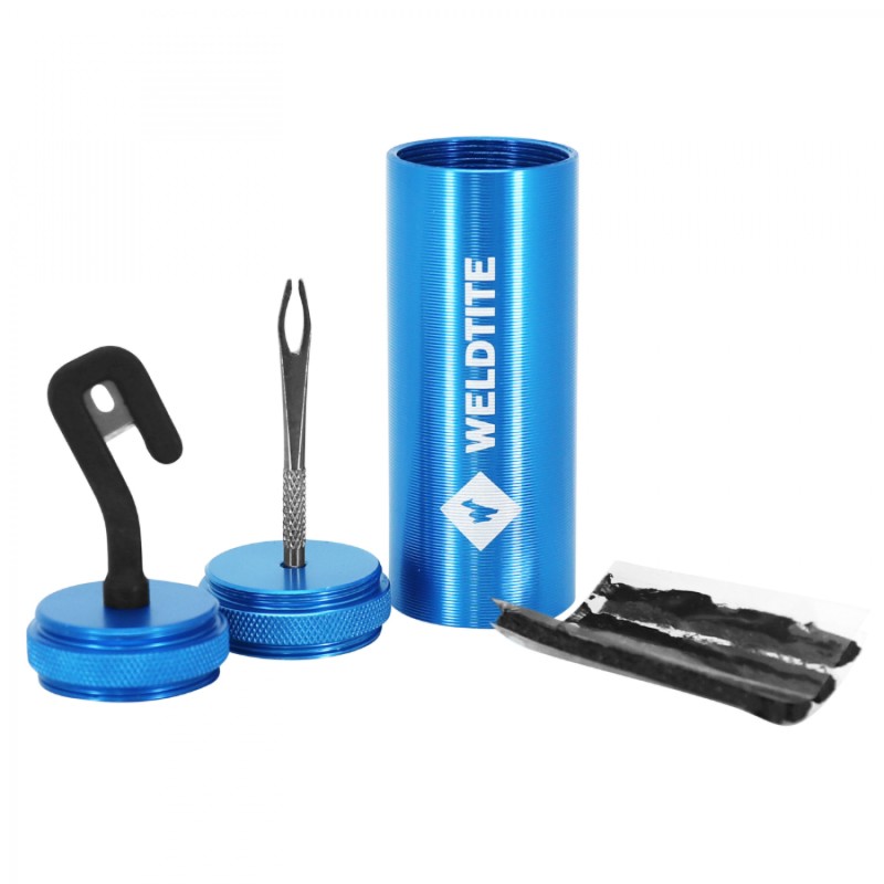 KIT REPARATION PNEU TUBELESS VTT WELDTITE PAR L'EXTERIEUR DANS BOX (5 MECHES   LIME   AIGUILLE   CUTTER)