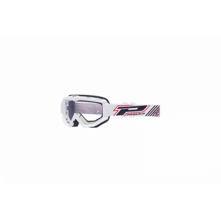 MASQUE-LUNETTES CROSS PROGRIP 3201 ATZAKI BLANC ECRAN TRANSPARENT ANTI-RAYURES-ANTI U.V. COMPATIBLE AVEC PORT LUNETTES DE VUE