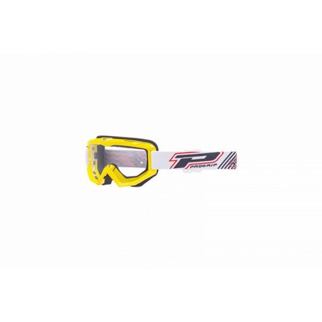 MASQUE-LUNETTES CROSS PROGRIP 3201 ATZAKI JAUNE ECRAN TRANSPARENT ANTI-RAYURES-ANTI U.V. COMPATIBLE AVEC PORT LUNETTES DE VUE