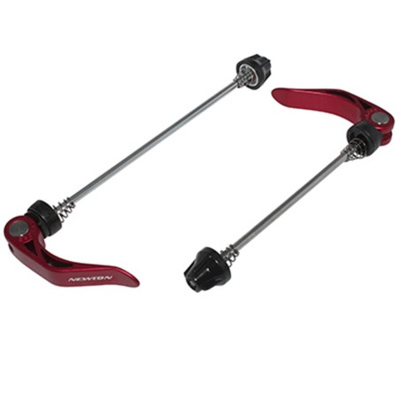 BLOCAGE RAPIDE DE ROUE ROUTE AVANT   ARRIERE NEWTON ROUGE VTT-ROUTE (POUR PATTE LARGE SUR CADRE CARBONE) (KIT 2 PIECES)