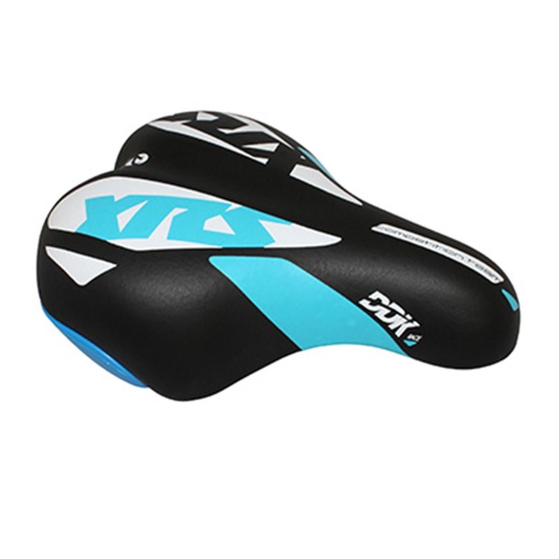 SELLE DDK ENFANT XRS NOIR DECO BLEU-BLANC 203x145mm RAIL ACIER NOIR