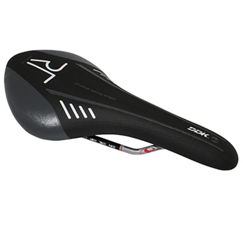 SELLE DDK ROUTE-VTT ARIO NOIR DECO BLANC-GRIS 285x136mm RAIL CR-MO GRIS