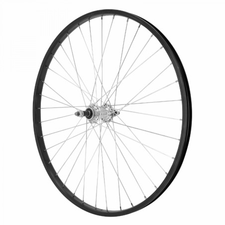 Roue vtt 26" arriere alu m110 noire moy argent alu axe plein roue libre 7-6v. (vendu avec ecrou 10x100)