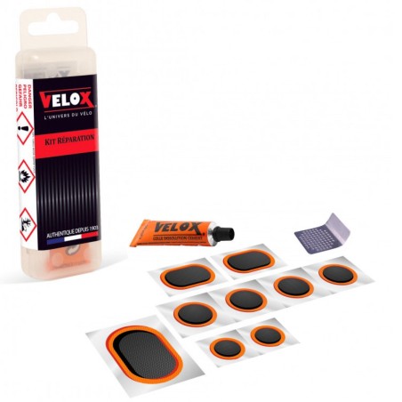 NECESSAIRE REPARATION VELOX ALLBIKE (9 RUSTINES   TUBE DISSOLUTION 10 ML   RAPE)