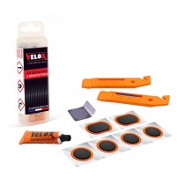 NECESSAIRE REPARATION VELOX  (6 RUSTINES   TUBE DISSOLUTION COLLE 5 ML   RAPE   2 DEMONTES PNEU)