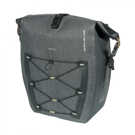 SACOCHE ARRIERE VELO LATERALE BASIL NAVIGATOR CYCLOTOURISTE WATERPROOF 25-31L NOIR FIXATION MIK SIDE SUR PORTE BAGAGE